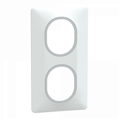 Ovalis - Plaque de finition - 2 postes Vertic - 71mm - Blanc bague Argent Chromé