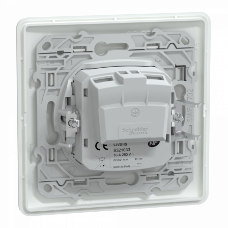Ovalis - prise à puits - 2P - 16A - bornes vis - Blanc - avec griffes - plaque