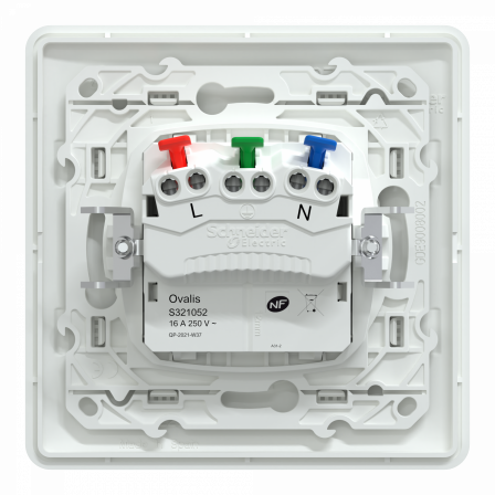 Ovalis - prise 2P+T affleurante - 16A - bornes auto - Blanc - griffes - plaque