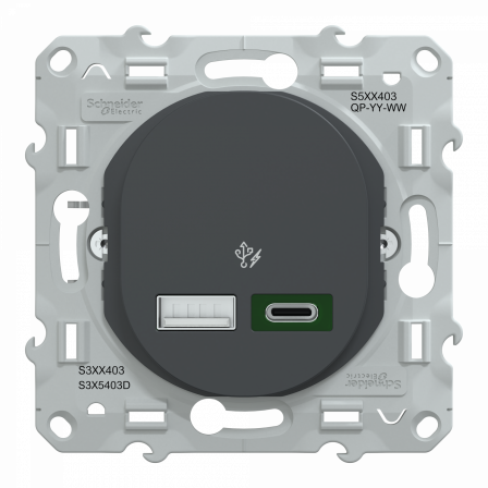 Ovalis - Chargeur USB type A 7,5W +C 45W - Forte puissance type C - Anthracite