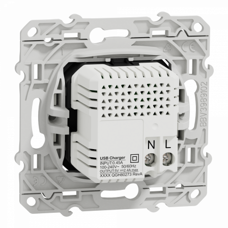 Odace - prise USB double - type A+C - blanc - 5 Vcc - 2,4A