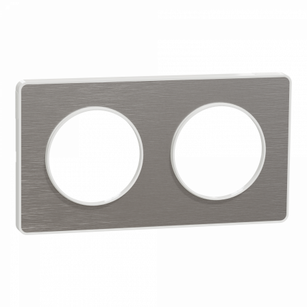 Odace Touch - plaque 2 postes horiz/vert 71mm aluminium brossé avec liseré blanc