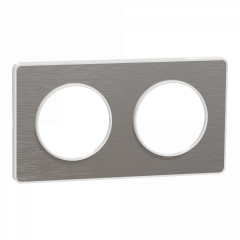 Odace Touch - plaque 2 postes horiz/vert 71mm aluminium brossé avec liseré blanc