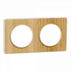 Odace Touch - plaque 2 postes horiz/vert 71mm bois naturel avec liseré blanc