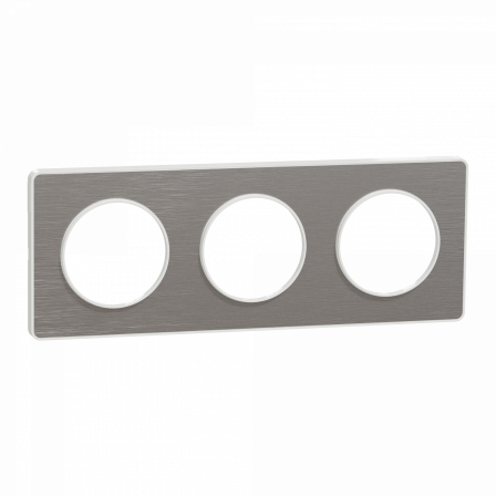 Odace Touch - plaque 3 postes horiz/vert 71mm aluminium brossé avec liseré blanc