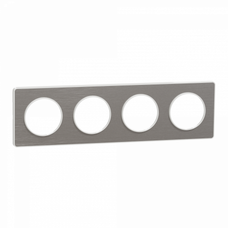 Odace Touch - plaque 4 postes horiz/vert 71mm aluminium brossé avec liseré blanc