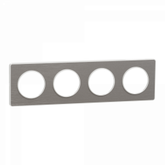 Odace Touch - plaque 4 postes horiz/vert 71mm aluminium brossé avec liseré blanc