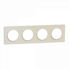 Odace Touch - plaque 4 postes horiz/vert 71mm bois nordique avec liseré blanc