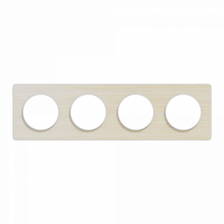 Odace Touch - plaque 4 postes horiz/vert 71mm bois nordique avec liseré blanc