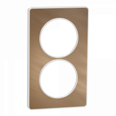 Odace Touch - plaque 2 postes verticaux 57mm bronze brossé avec liseré blanc