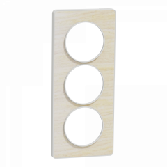 Odace Touch - plaque 3 postes verticaux 57mm bois nordique avec liseré blanc
