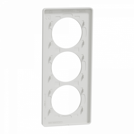 Odace Touch - plaque 3 postes verticaux 57mm bois nordique avec liseré blanc
