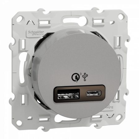 Odace - prise USB double - charge rapide - type A+C - aluminium - 18W - 3,4A