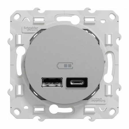 Odace - prise USB double - type A+C - alu- 5 Vcc - 2,4A