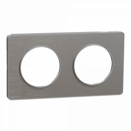 Odace Touch - plaque 2 postes horiz/vert 71mm aluminium brossé avec liseré alu