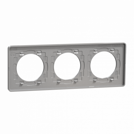 Odace Touch - plaque 3 postes horiz/ver 71mm ardoise avec liseré aluminium