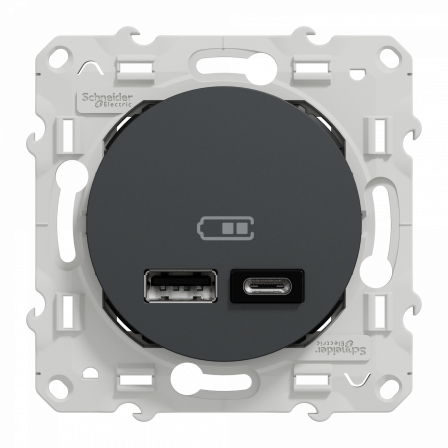 Odace - prise USB double - type A+C - anthracite - 5 Vcc - 2,4A