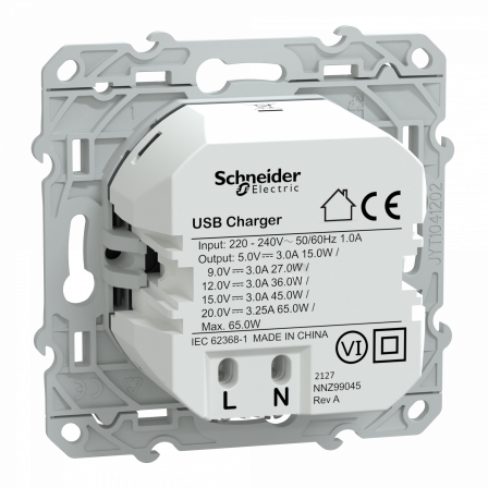 Odace - chargeur USB C 65W - forte puissance pour charge app. mobiles - anth