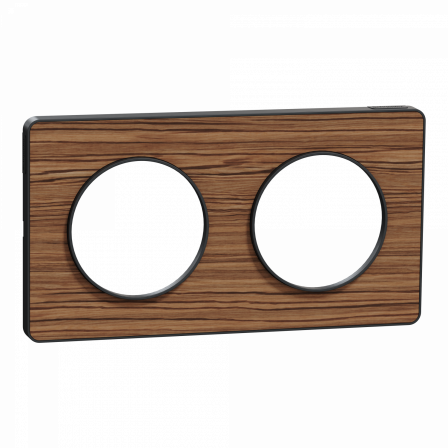 Odace Touch - plaque 2 postes horiz/ver 71mm bois zebrano avec liseré anthracite