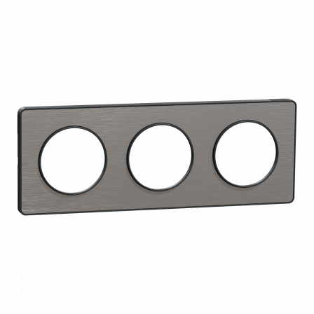 Odace Touch - plaque 3 postes horiz/vert 71mm aluminium brossé avec liseré anth