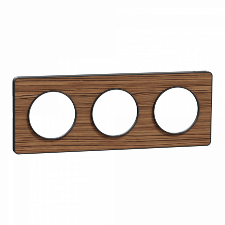 Odace Touch - plaque 3 postes horiz/ver 71mm bois zebrano avec liseré anthracite