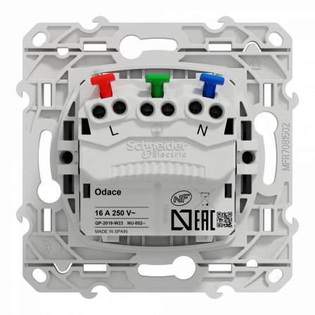 Odace - prise de courant 2P+T affleurante - cobalt - connexion rapide