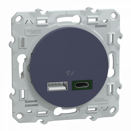 Odace - chargeur USB type A 7 -5W +C 45W - forte puissance type C - cobalt