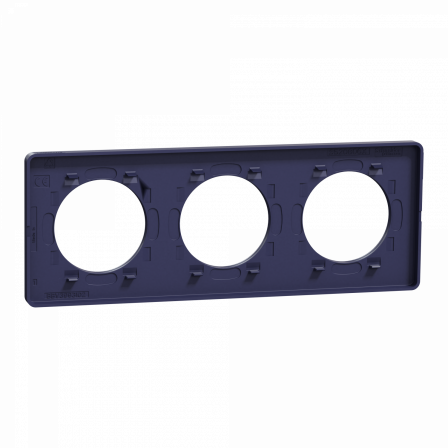 Odace Touch - plaque 3 postes hor/ver 71mm Kvadrat ocre avec liseré bleu cobalt