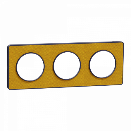 Odace Touch - plaque 3 postes hor/ver 71mm Kvadrat ocre avec liseré bleu cobalt