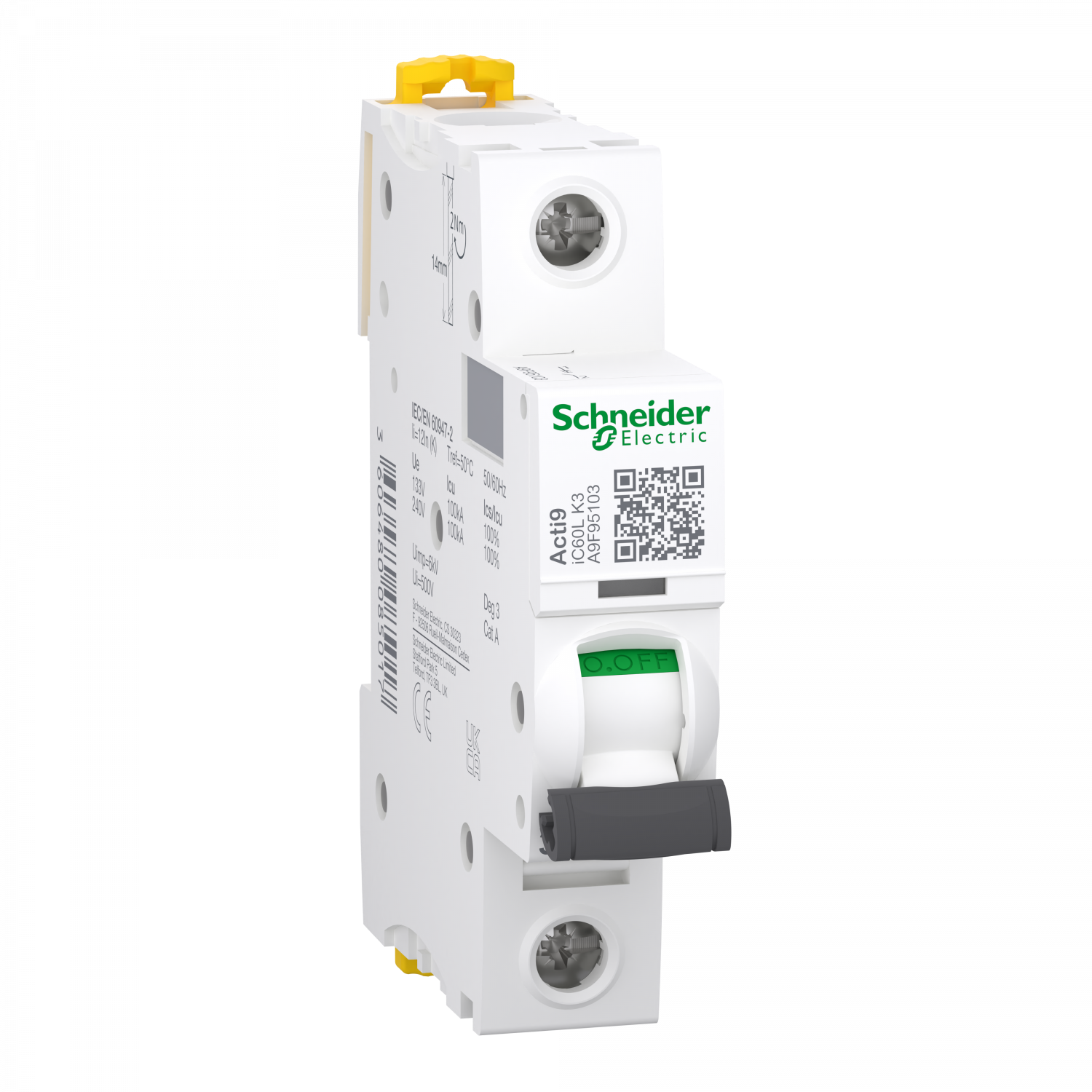 Acti9 iC60L - Disjoncteur - 1P - 3A - Courbe K - 230Vac - 15000A/100kA