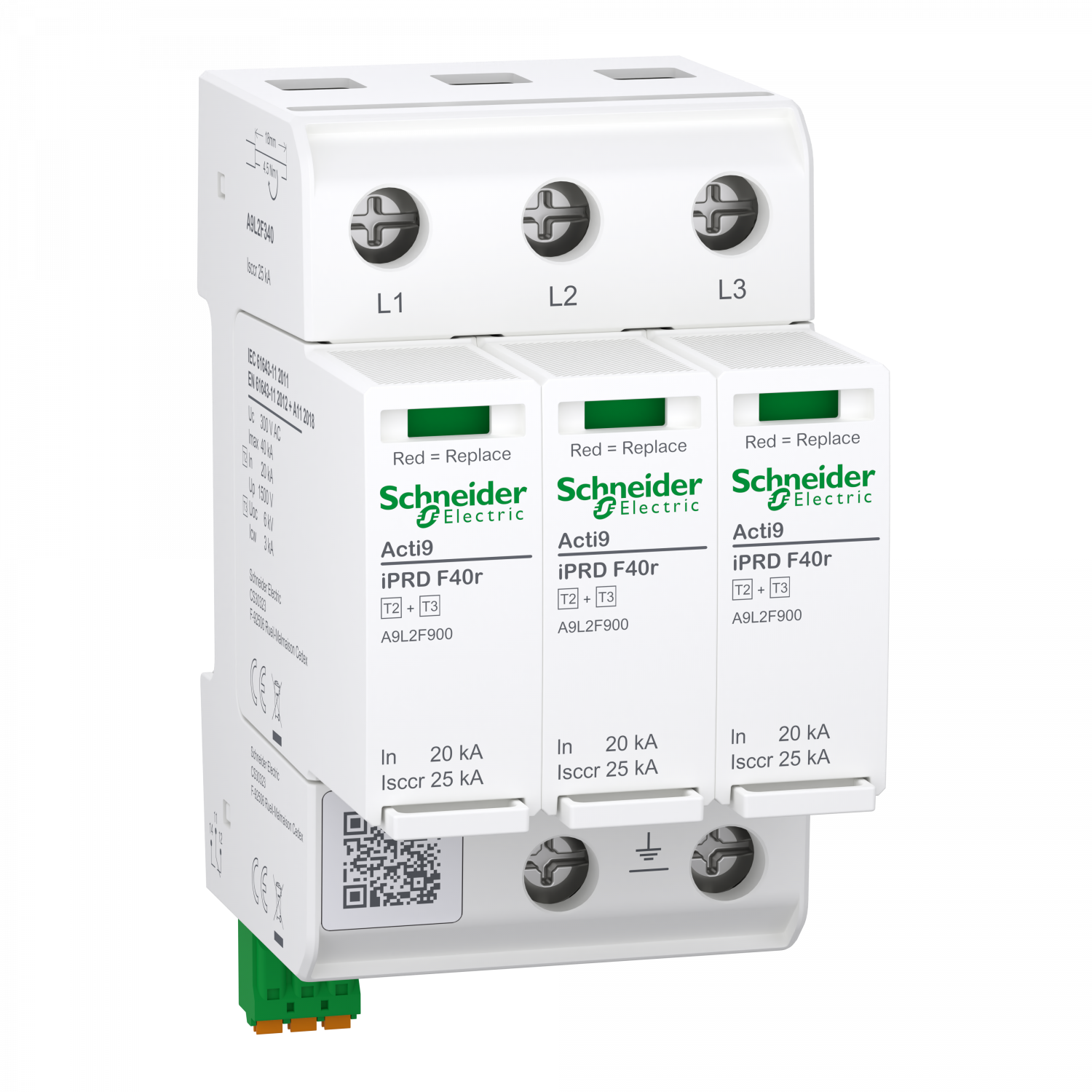 Acti9 IPRD F40r Parafoudre autoprotégé 3P In=20kA  Up=1,5kV  Icc=25kA