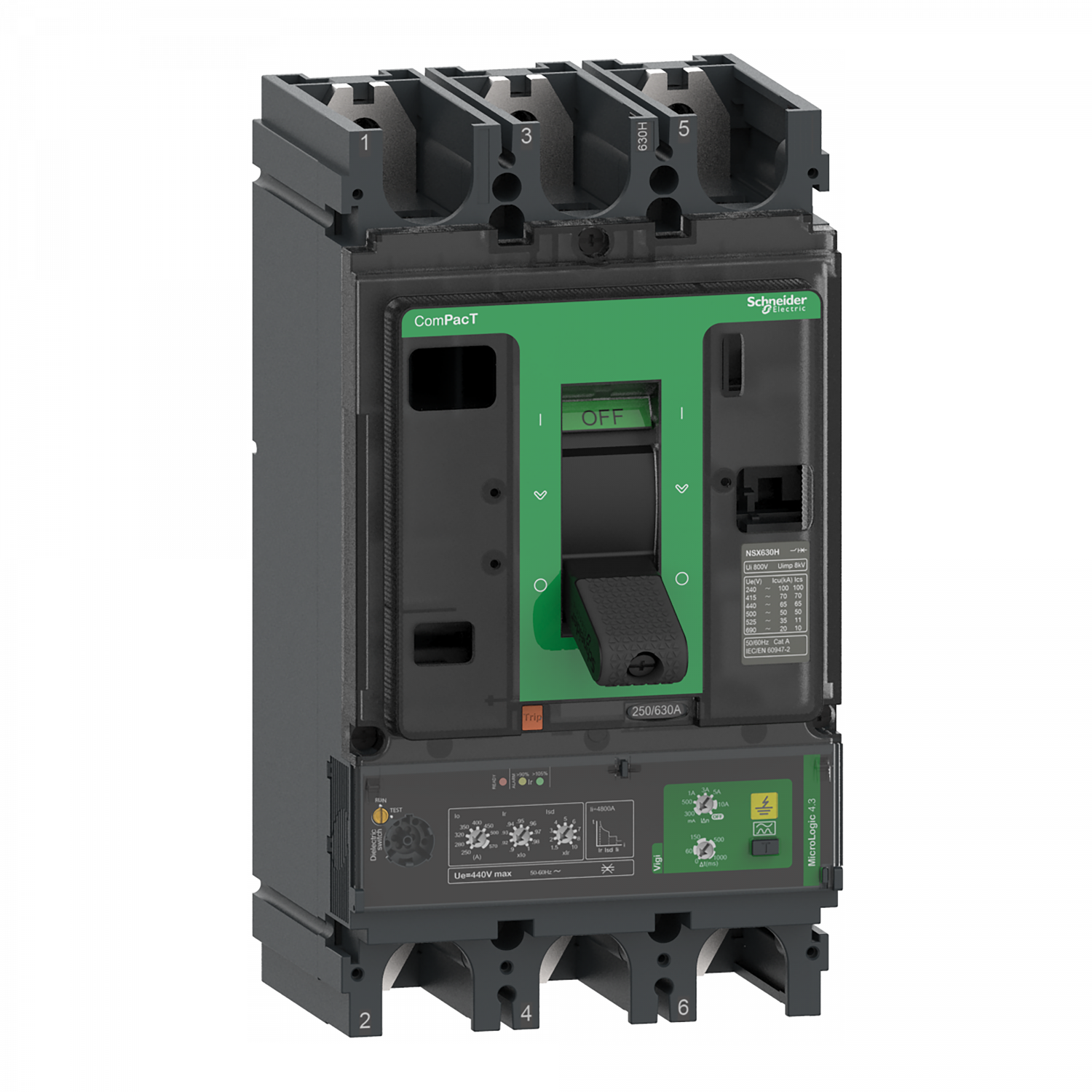 ComPacT NSX400H - Disjoncteur Vigi - MicroLogic 4.3 400A - 3P3D - 70kA - fixe