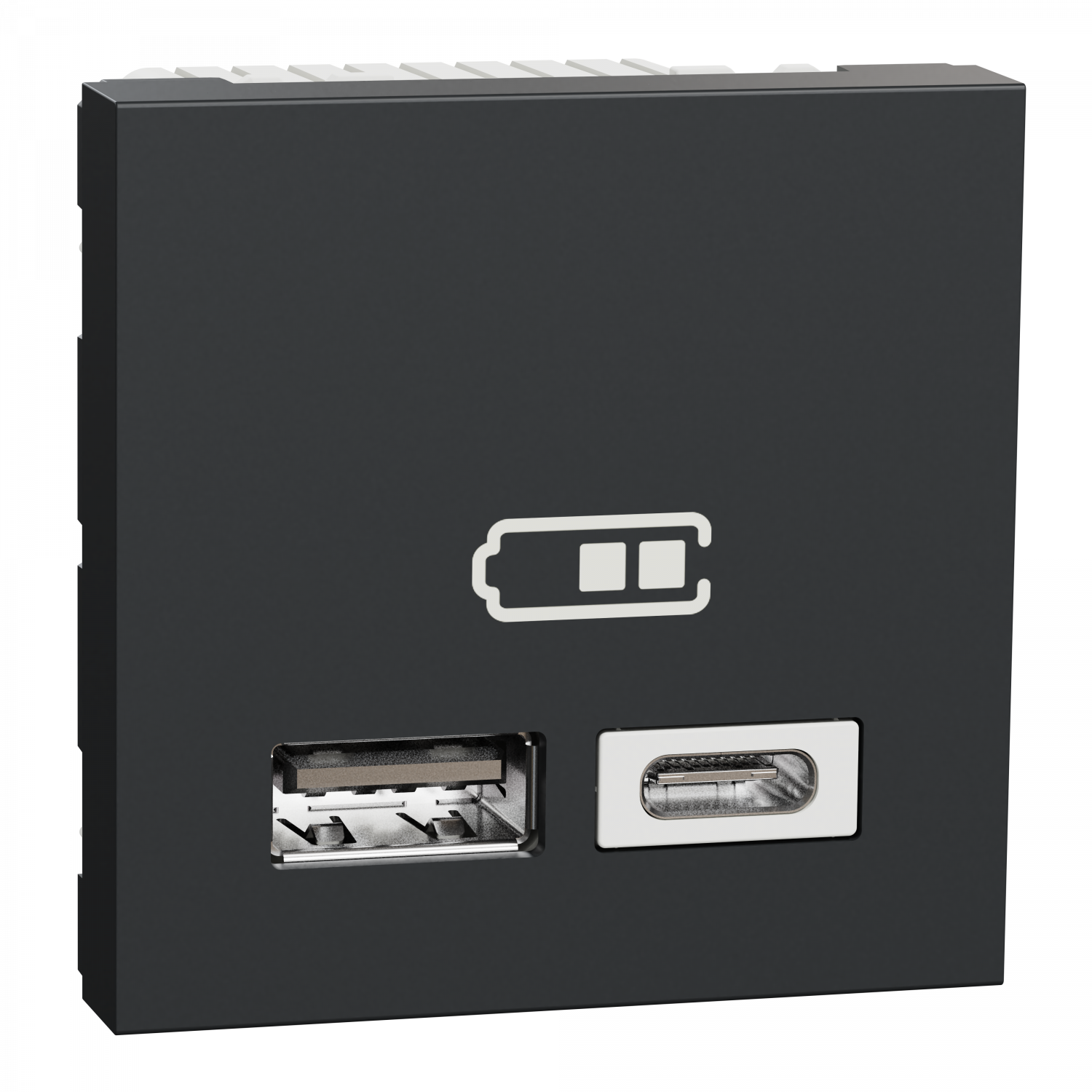 Unica - chargeur USB double - 5Vcc - 2,4A type A+C - 2 modul - anthr - méca seul