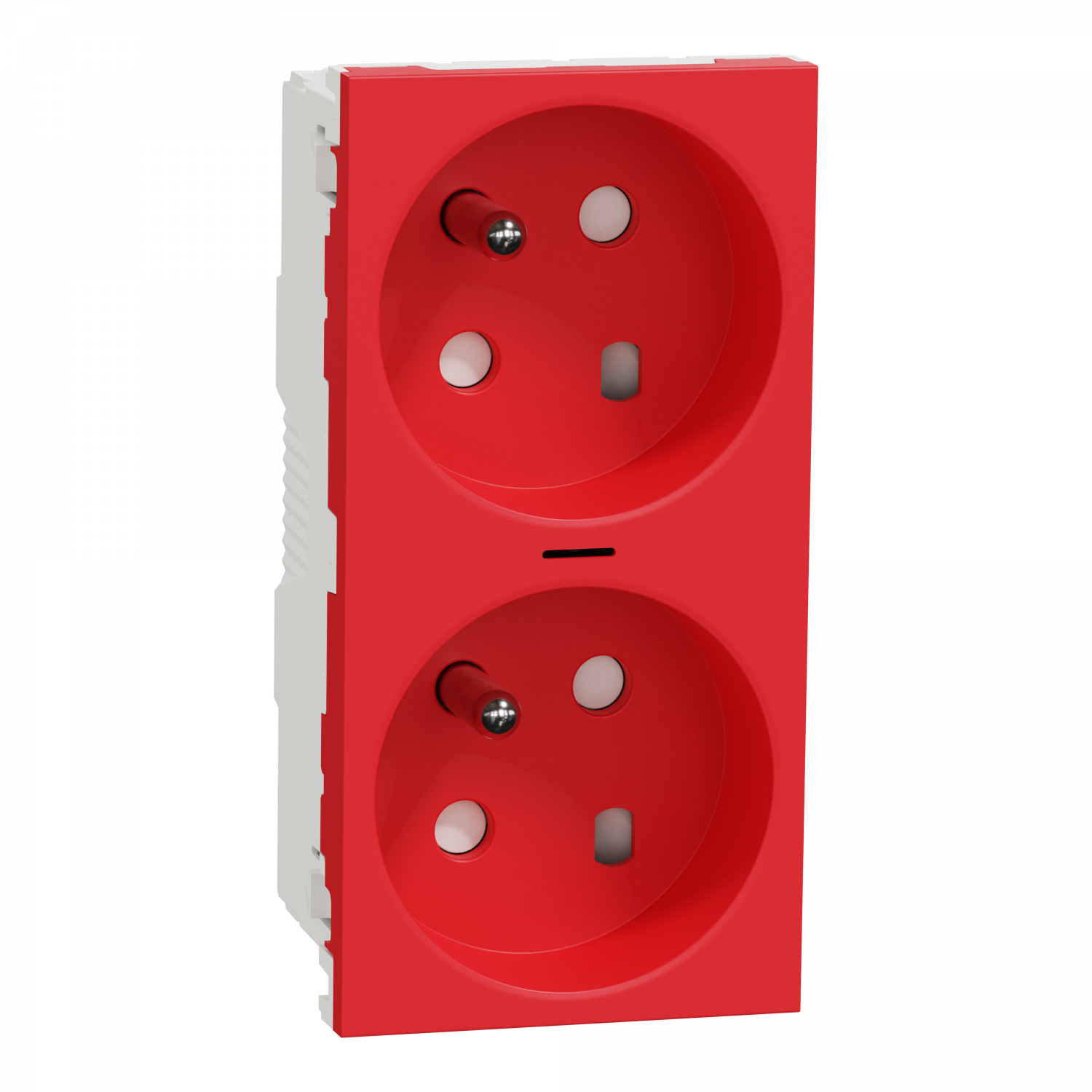 Unica - prise double lumineuse 2P+T - FR - 45° - détrompage - Rouge - méca seul