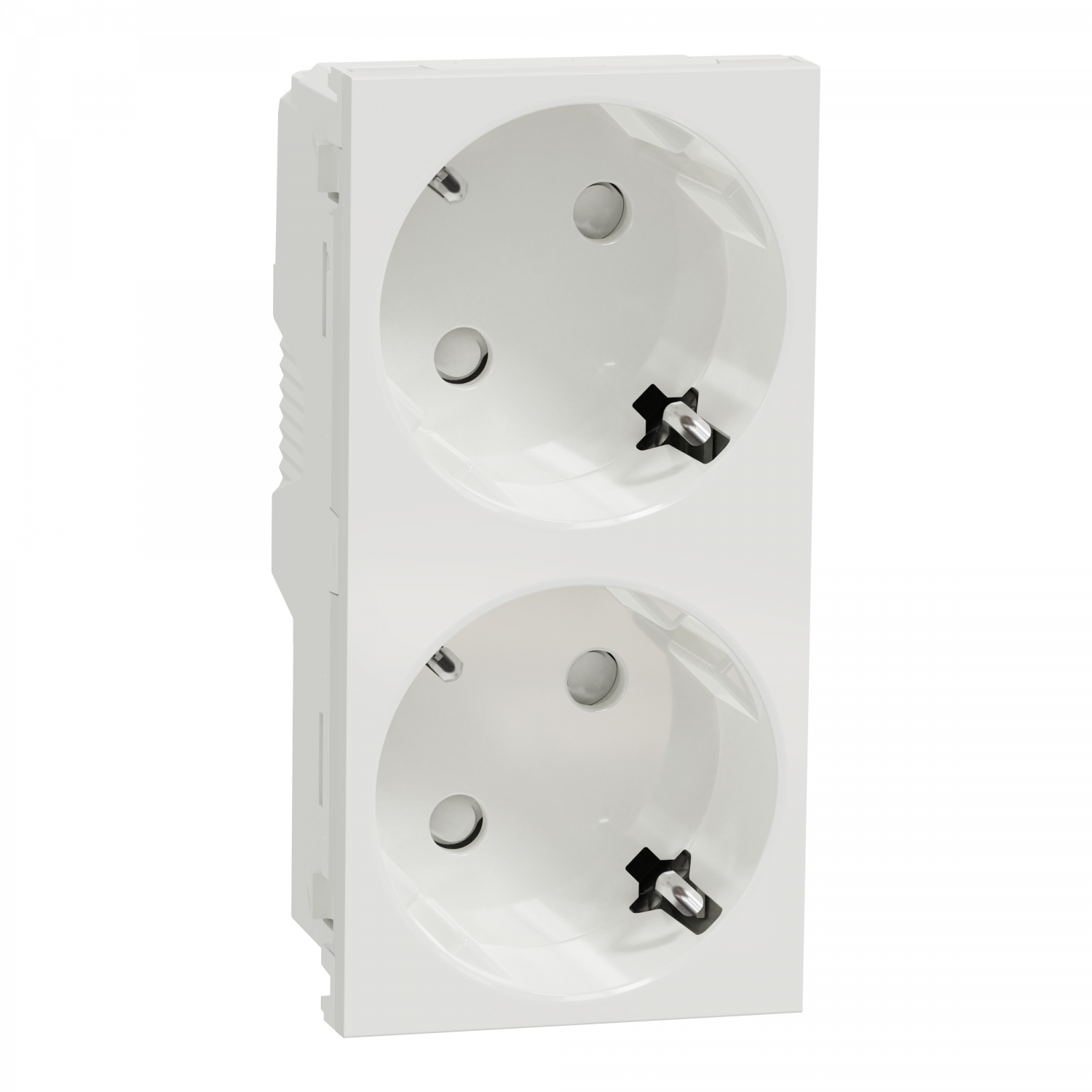 Unica - prise double 2P+T - DE - 45° - bornier à vis - Blanc - méca seul
