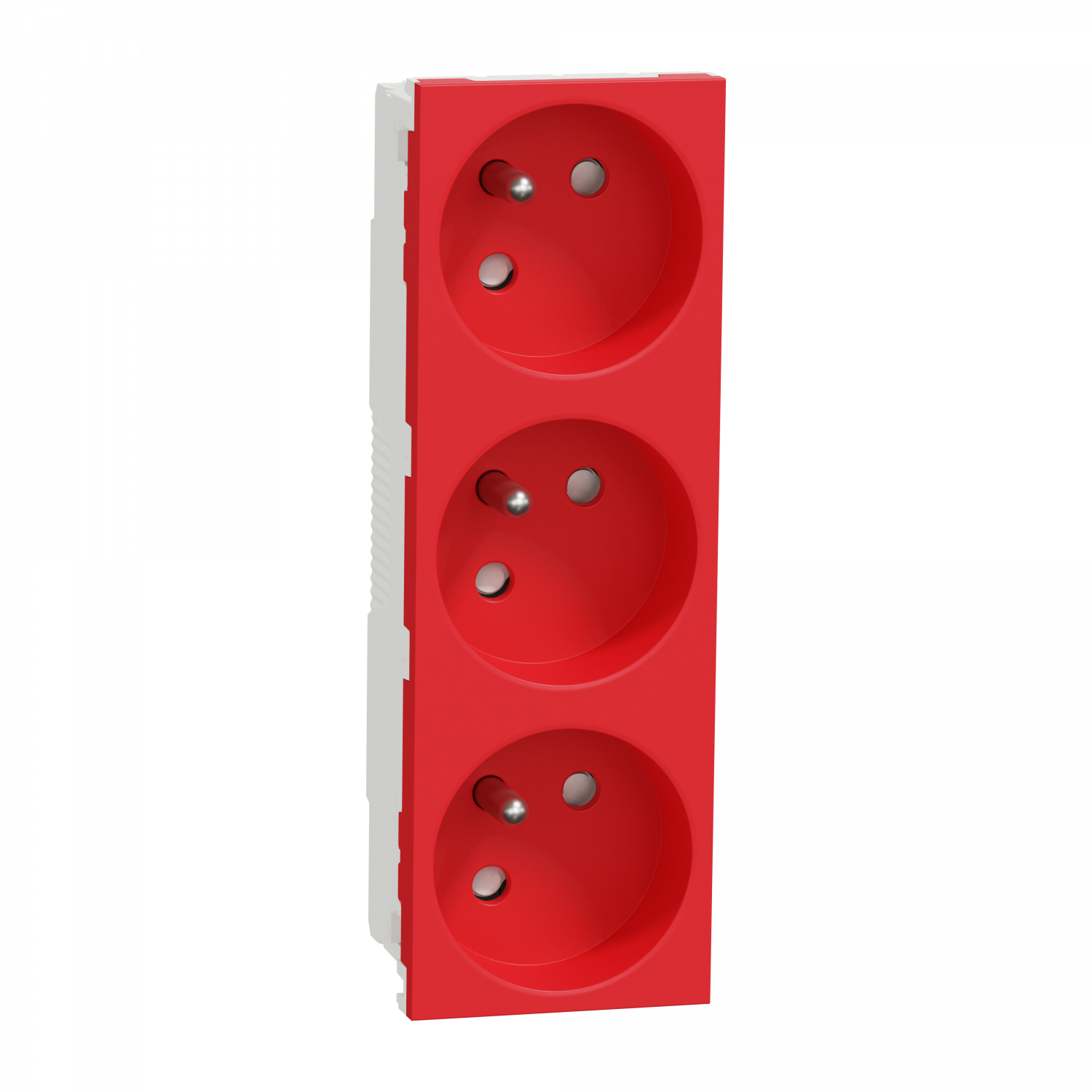 Unica - prise triple 2P+T - FR - 45° - Rouge - méca seul