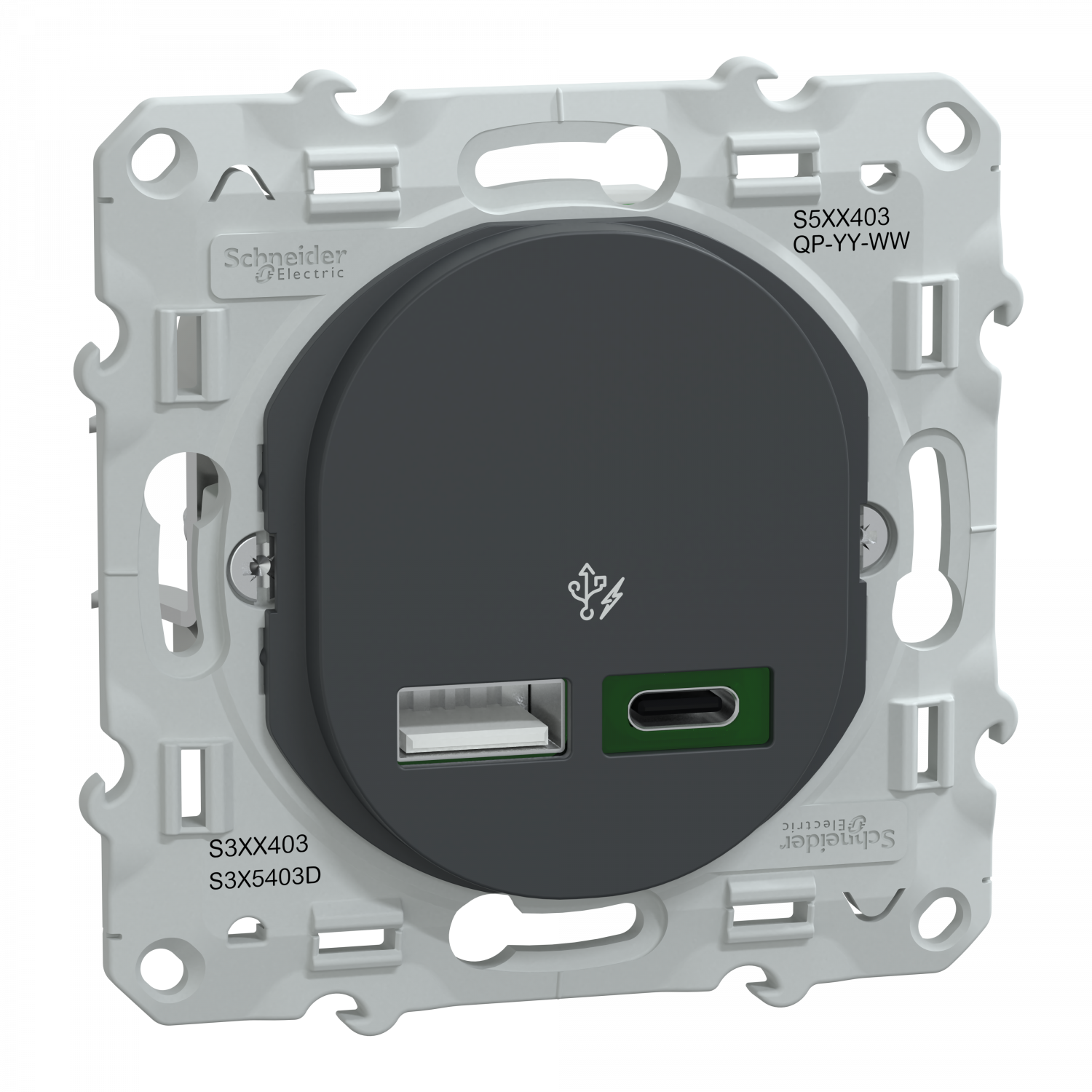 Ovalis - Chargeur USB type A 7,5W +C 45W - Forte puissance type C - Anthracite