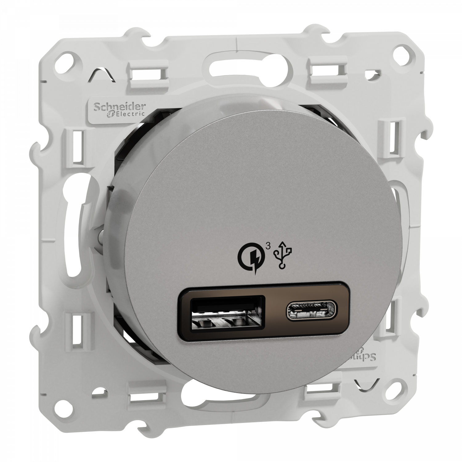 Odace - prise USB double - charge rapide - type A+C - aluminium - 18W - 3,4A