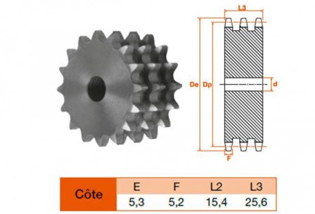 Disque 114 dents pas 9,525 triple