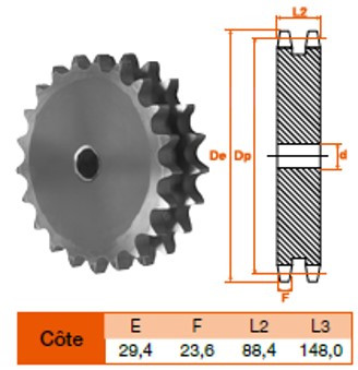 Disque 10 dents pas 44,45 double